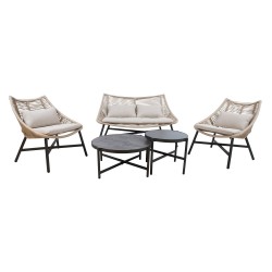 Set HELSINKI sofa, 2 chairs and 2 tables, beige