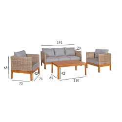 Садовая мебель CAPTAIN с подушками, стол, диван и 2 кресла, рама  алюминий с плетением из пластика, серо-бежевый тик