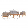 Garden furniture set CAPTAIN with cushions, table, sofa and 2 chairs, color  greyish beige, teak wood