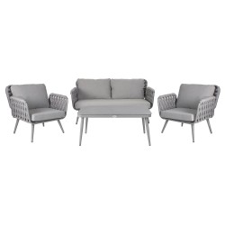 Комплект садовой мебели ASCONA стол, диван и 2 стула, рама из серого алюминия с плетеной веревкой, подушки серого цвета
