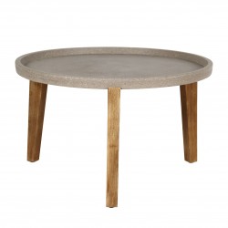 Side table SANDSTONE D73xH48cm, brownish polystone, light wooden legs