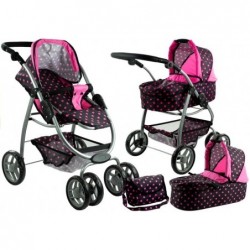 2in1 Doll Bogie and Stroller Alice - Black With Pink Dots