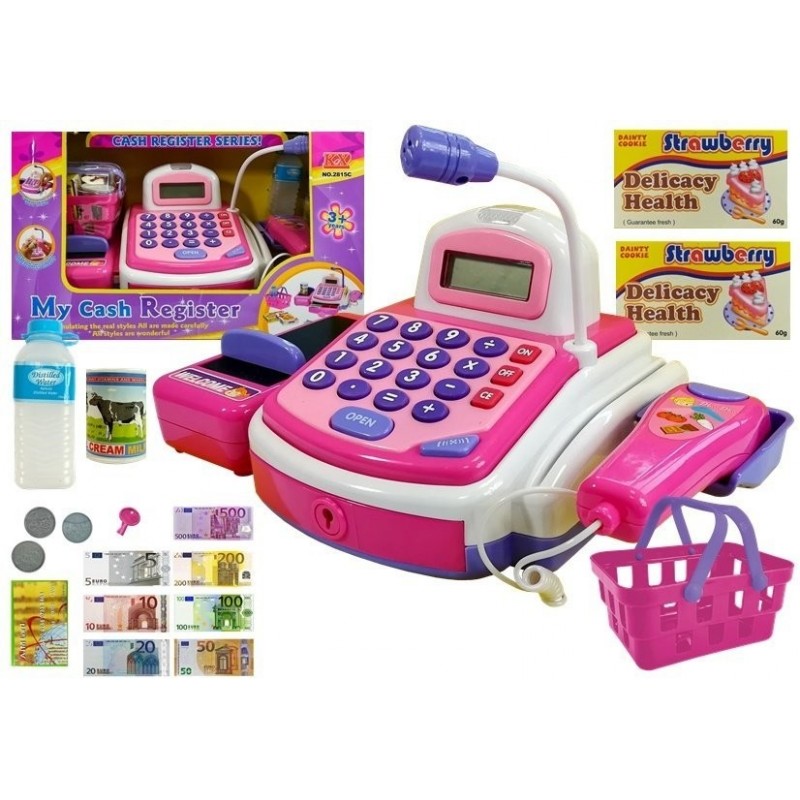 Cash Register Pink with Accesories Scanner Shop Money