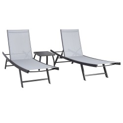 Garden furniture set ARIO side table and 2 deck chairs, steel frame, color  grey