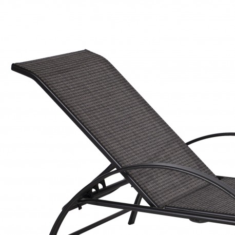 Deck chair BOSTON 198x65x95cm, seat and backrest  grey textiline, black steel frame