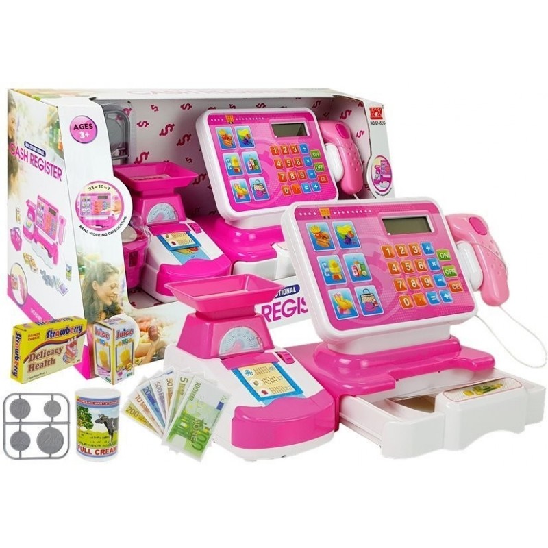 Cash Register Weight Scanner Shopping List Market Pink