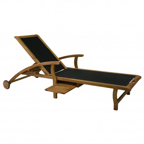 Deck chair FUTURE 200x75,5xH95cm, seat  textiline, color  black, wood  acacia, finish  oiled