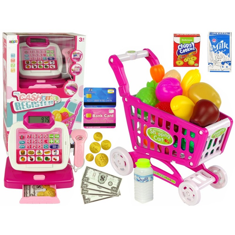 Cash Register Calculator Trolley Pink Food Products