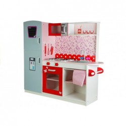 Wooden Kitchen Jolie Pink/White - With Fridge And Microwave