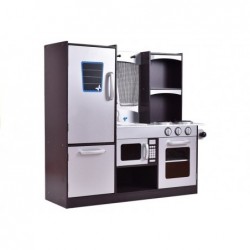 Wooden Silver Kitchen with a Fridge Oven Microwave 
