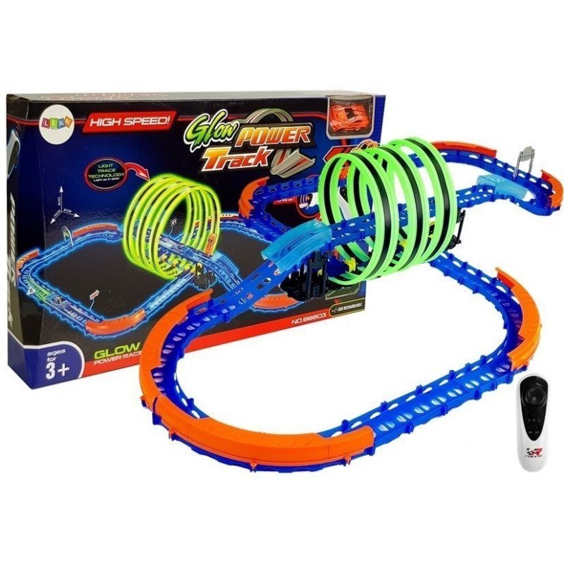 Racing Track Glowing in the Dark with Loops and Remote-Controlled Car