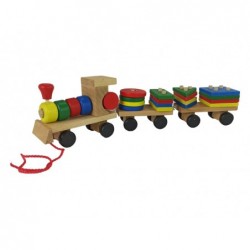 Wooden Train Locomotive. 2 Detachable Wagons