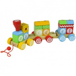 Wooden Train Locomotive Two Carriages Letters Shapes