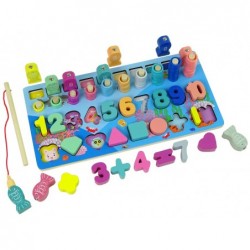 Educational Wooden Board 5 in 1 Numbers Action Maths Counting Fish Catching