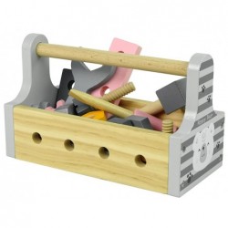 Wooden Set of Tools Screws Nuts Wrenches Box