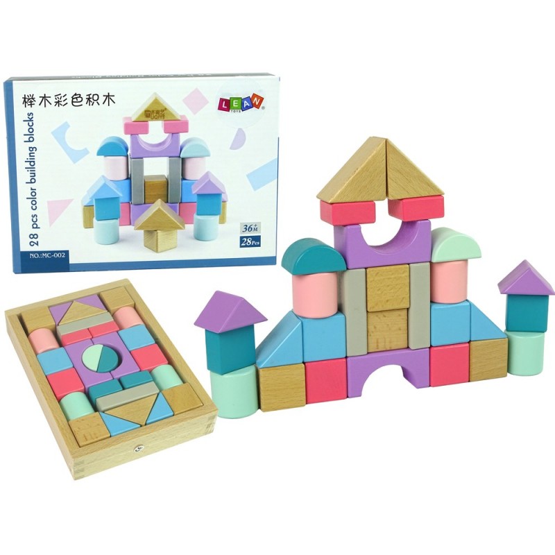 Wooden Bricks Pastel Colours 28 Pieces Castle