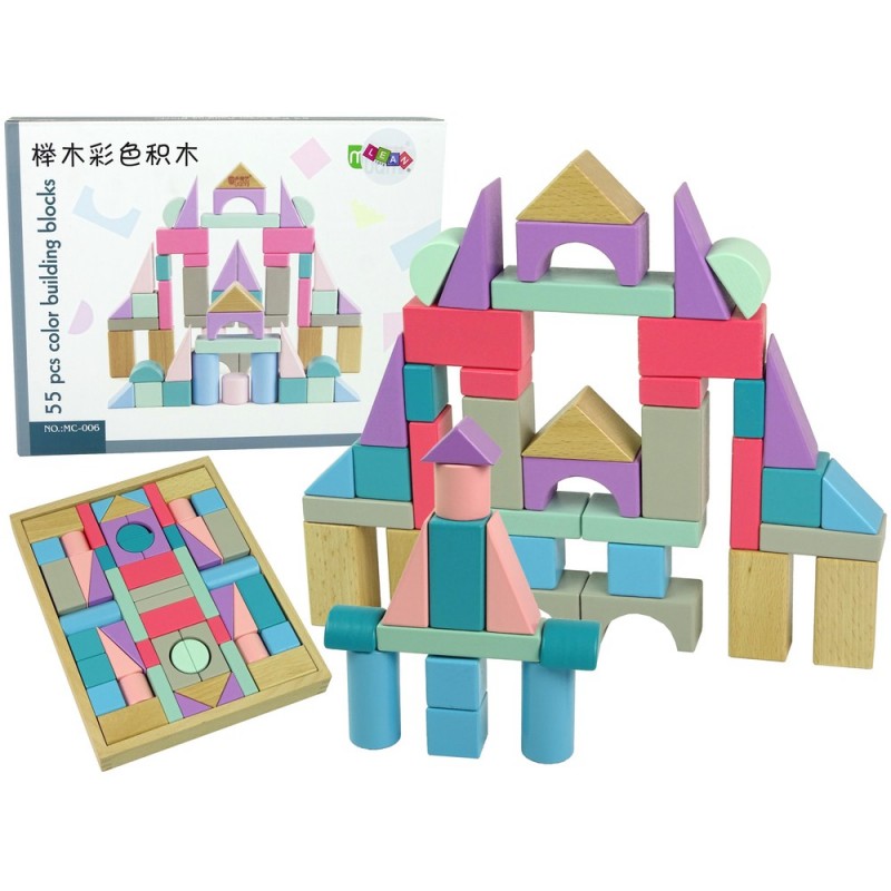 Wooden Bricks Pastel Colours 55 Pieces Castle