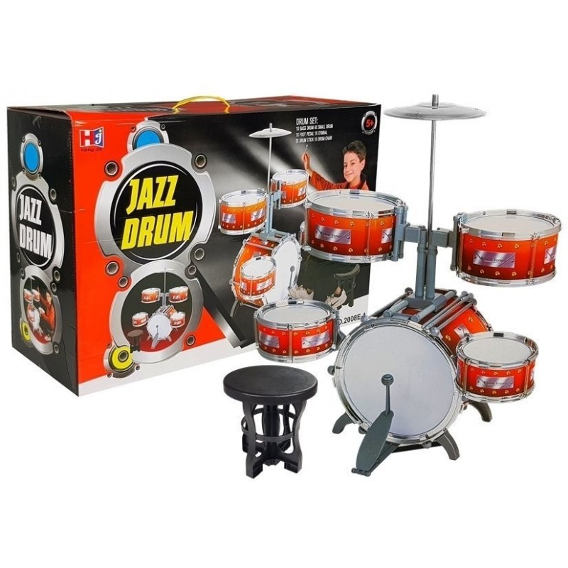 Kids Childrens Jazz Drum Set 5 Drums Stool Instrument Music Toy 