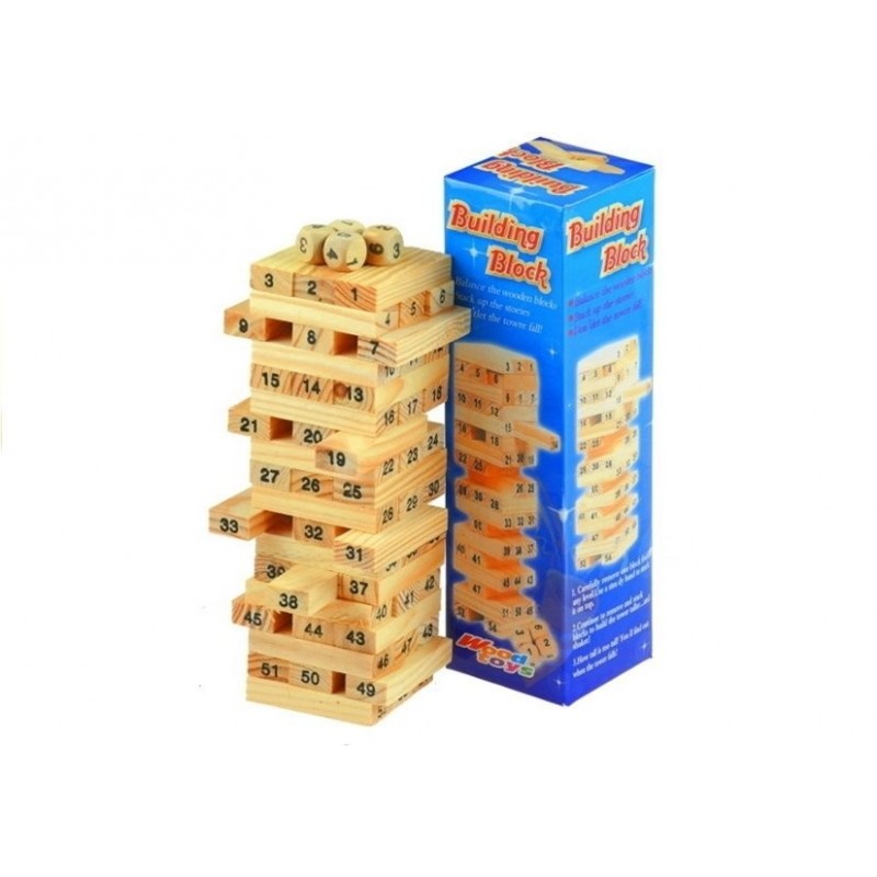 54pcs Wooden Tumbling Tower Blocks Game+Dice