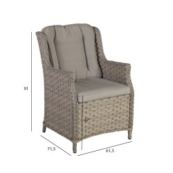 Кресло PACIFIC с подушками 61,5x71,5xH91см, рама  алюминий с плетением из пластика, цвет  серо-бежевый
