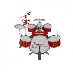 Drums Set with Keyboard Microphone and Chair Red 5 drums