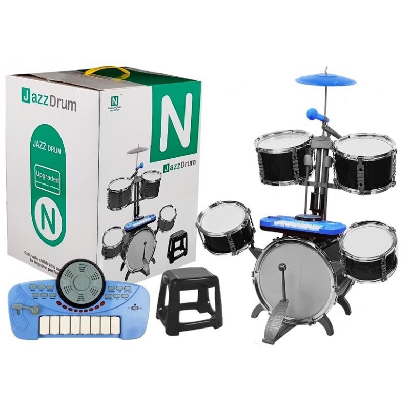 Drums Set with Keyboard and Microphone with Chair Blue