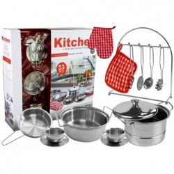 A set of dishes, pots, small cook, stainless steel, 23 elements