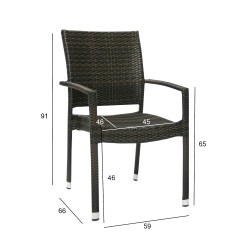 Chair WICKER-3 with armrests, dark brown