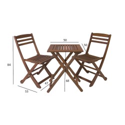 Balcony set ROUEN table and 2 chairs, meranti