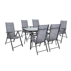 Aiamööblikomplekt DUBLIN laud, 6 kokkupandavat tooli, hall