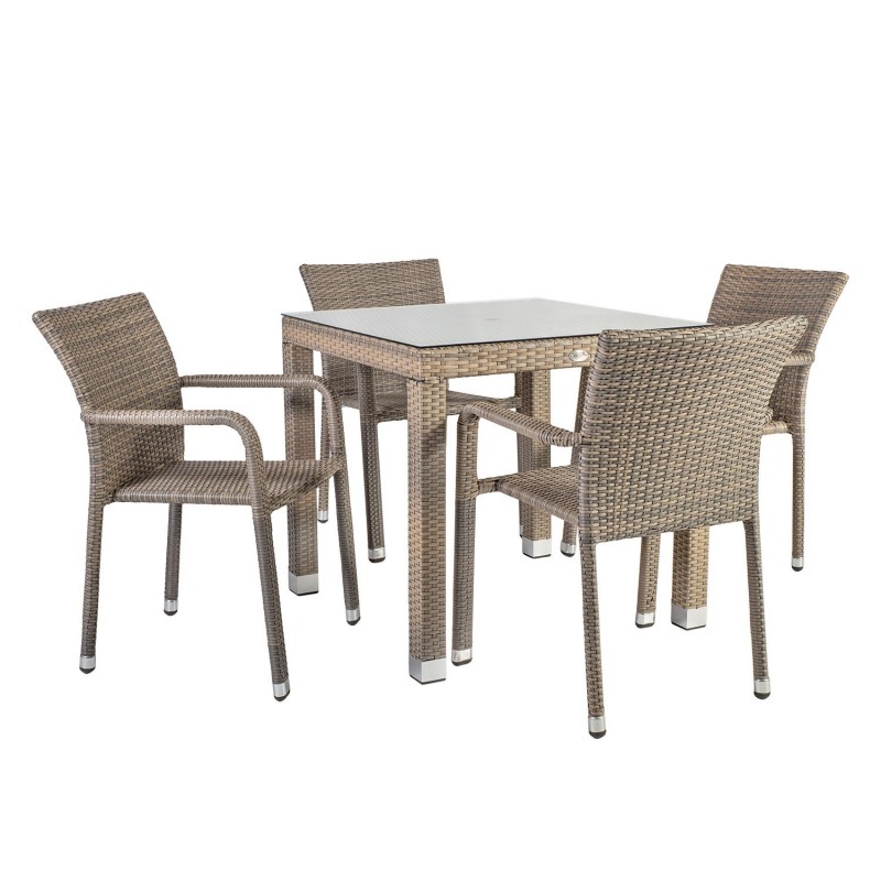 Садовая мебель LARACHE стол и 4 стула(2102), 80x80xH75см, рама  алюминий с плетением из пластика