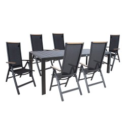 Aiamööbli komplekt TOMSON must, laud 176x100xH73cm, 6 kokkupandavat tooli 59,5x80xH110cm, alumiiniumraam