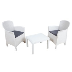 Aiamööblikomplekt AKITA laud ja 2 tooli, valge