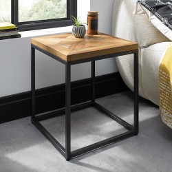 Приставной стол INDUS 45x45xH50см, столешница из дубового шпона мозаикой, металлический каркас серого цвета