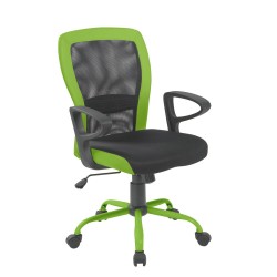 Рабочий стул LENO 60x57xH91-98,5cм, сиденье  ткань, цвет  серый, спинка  сетка  цвет  серый, зелёные края из кожзамените