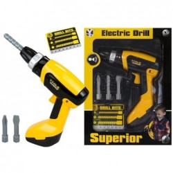 Battery Operated Drill Screwdriver with Accessories Realistic Role-Play Yellow