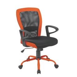 Рабочий стул LENO 60x57xH91-98,5cм, сиденье  ткань, цвет  серый, спинка  сетка  цвет  серый, оранжевые края из кожзамени
