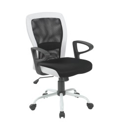 Рабочий стул LENO, 60x57xH91-98,5cм, сиденье  ткань, цвет  чёрный, спинка  сетка  цвет  чёрный, белые края из кожзаменит