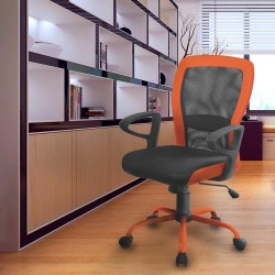 Рабочий стул LENO 60x57xH91-98,5cм, сиденье  ткань, цвет  серый, спинка  сетка  цвет  серый, оранжевые края из кожзамени