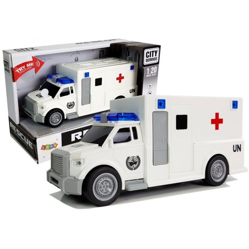 Auto Ambulance with friction drive white 1:20 with sound