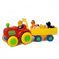 Tractor with a trailer, animals for babies on batteries with sound