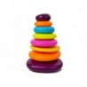 A pyramid of colorful hoops for a baby