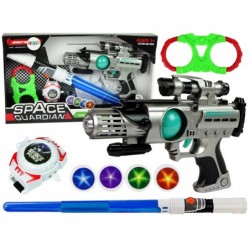 Space Warrior Set Laser Gun Lightsaber Handcuffs Disc Thrower