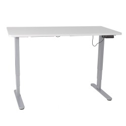 Desk ERGO electric adjustable dual motors, color  silver grey, table top 140x70cm, white