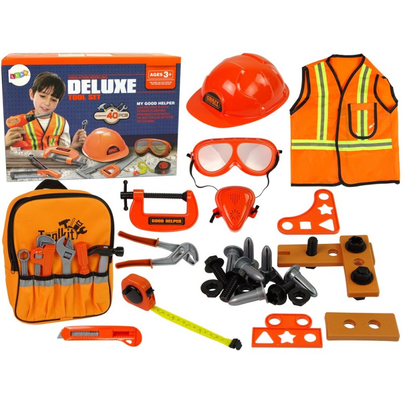 DIY Kit Backpack Helmet Tools Orange Glasses