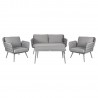 Garden furniture set ASCONA table, sofa and 2 chairs, grey aluminum frame with rope weaving, grey cushions