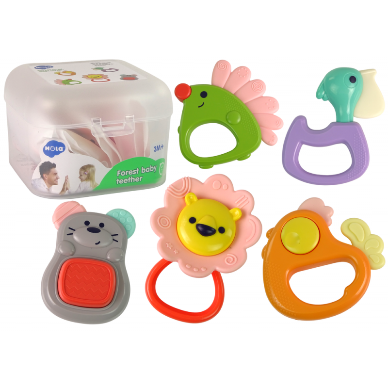 Set of Infant Teething Rattles 5 Pieces Coloured