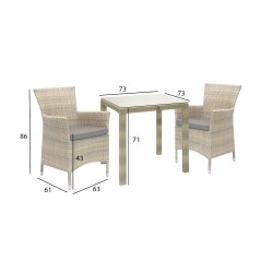Garden furniture set WICKER table, 2 chairs, beige