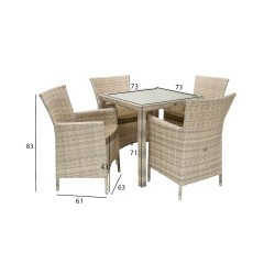 Garden furniture set WICKER table, 4 chairs (1270), beige