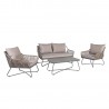 Садовая мебель ANDROS с подушкой, стол, диван и 2 кресла, стальная рама с плетением из пластика, цвет  серый  таупэ